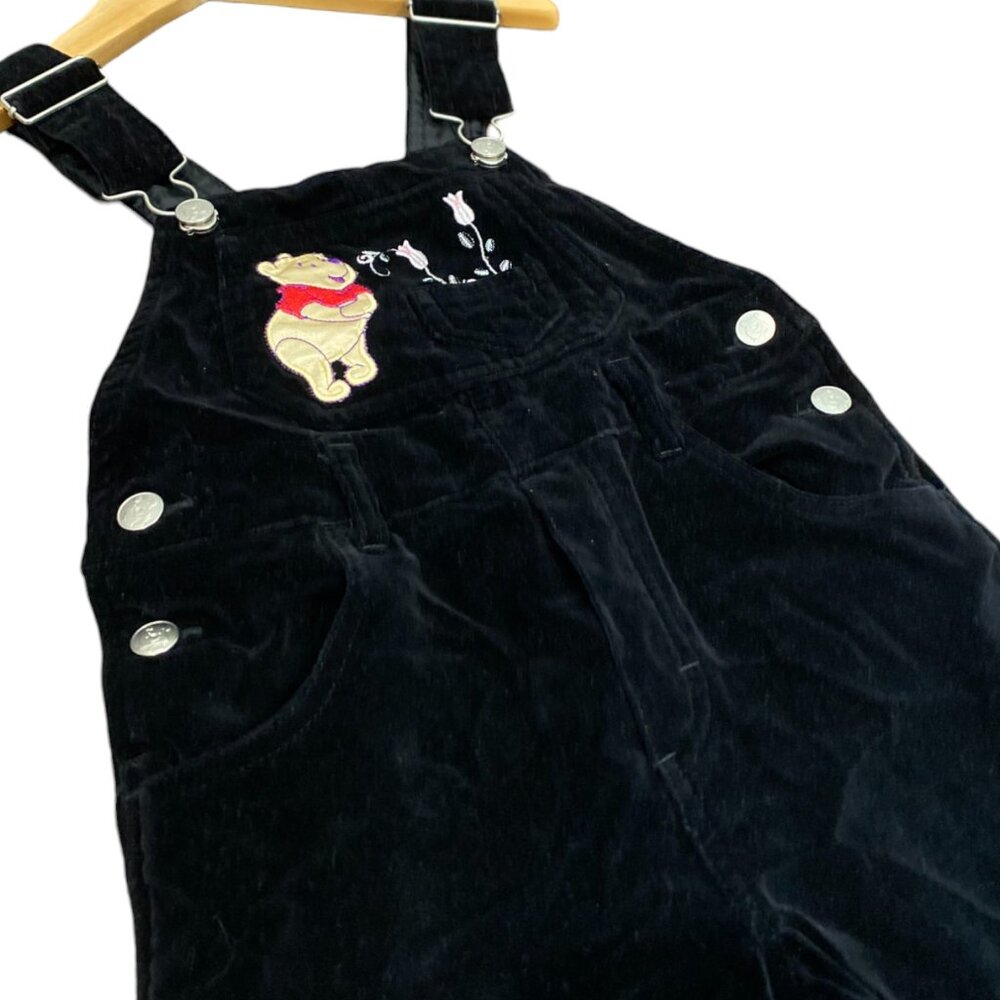 Vintage Disney Winnie the Pooh Black Corduroy Overalls Girls 5 Embroidered - Picture 5 of 11